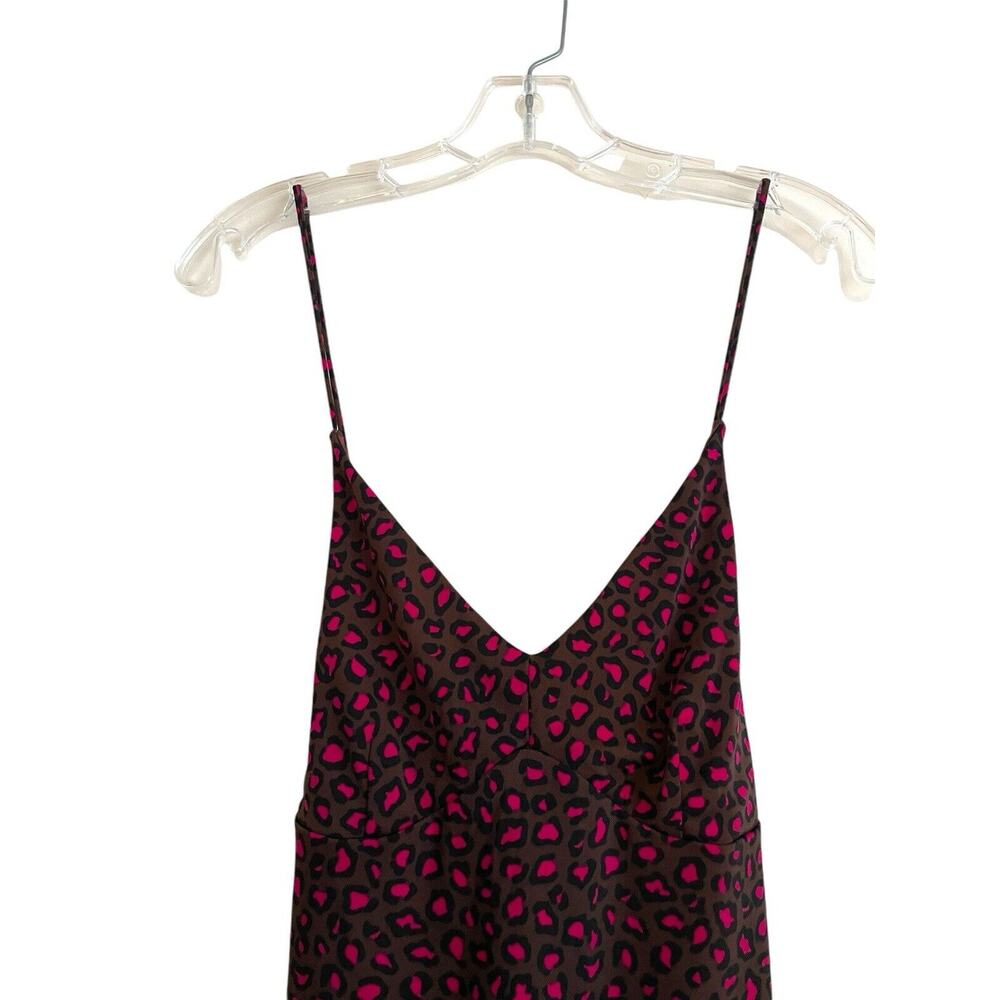 Banana Republic Slip Midi Dress Size Medium Petite Leopard Brown Pink Tie Back - Picture 3 of 6